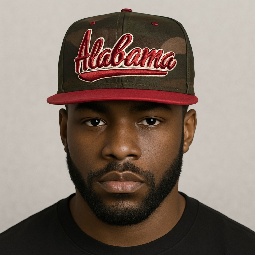 Alabama “ALABAMA” Camo & Burgundy Snap-Back Hat – UNISEX College Team